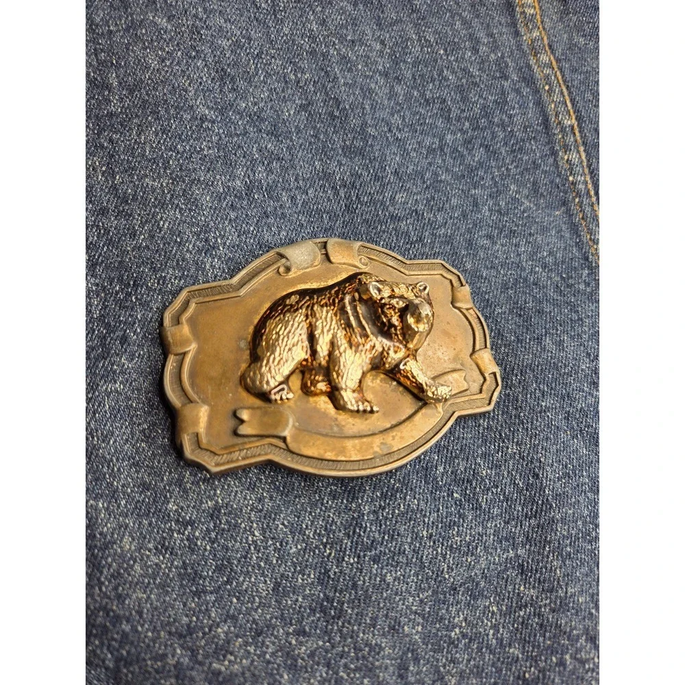 Vintage Raised 3D Grizzly Bear Brass Belt Buckle - Wildlife Western